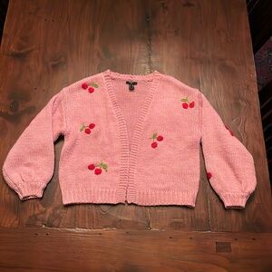 Forever 21 Girls Cherry Cardigan Sweater Pink Size 13/14